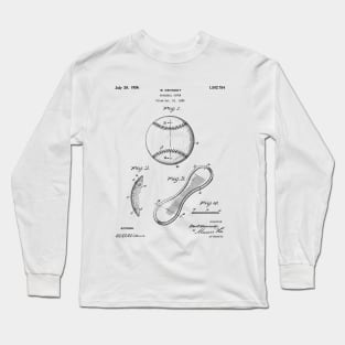 Baseball Patent - Softball Art - Black And White Long Sleeve T-Shirt